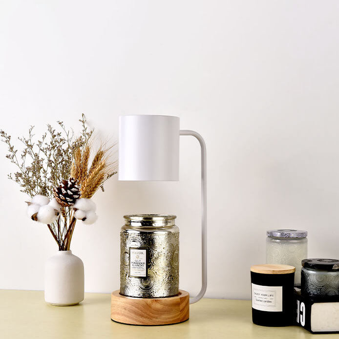 Japanese Minimalist Candle Warmer Lamp with Wooden Base - Dimmable Wax Melter