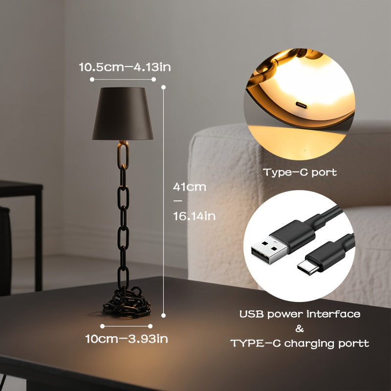 Sleek Chain-Link Table Lamp β Rechargeable, Touch-Activated LED Light