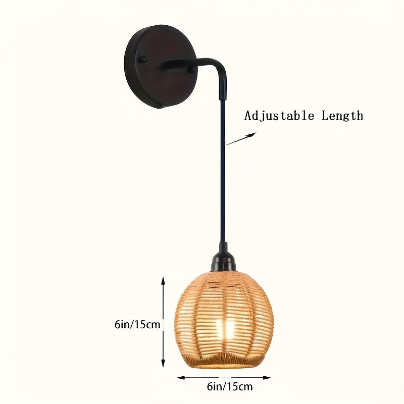 Boho Rattan Wall Lamp - Handwoven Sconce for Cozy Bedside & Living Room Lighting