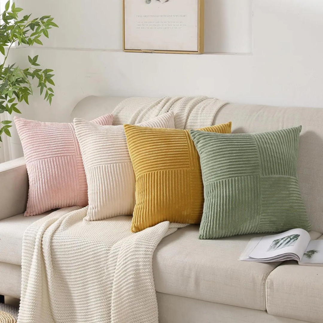 Luxurious Corduroy Cushion Covers with Elegant Striped Throw Pillow Design