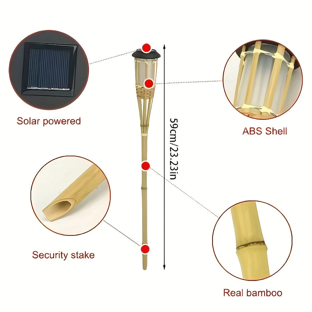 2-Pack Solar Bamboo Flame Lights β 12-LED Outdoor Garden Lanterns for a Cozy, Flickering Glow