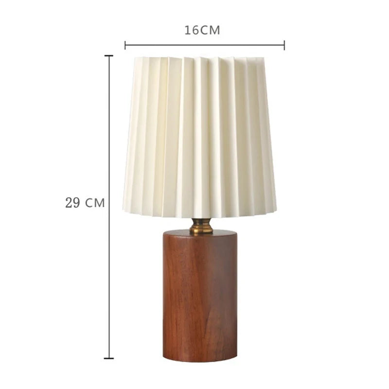 Medieval Pleated Table Lamp with Nordic Wood Base β Rustic-Elegant Lighting for Cozy Spaces
