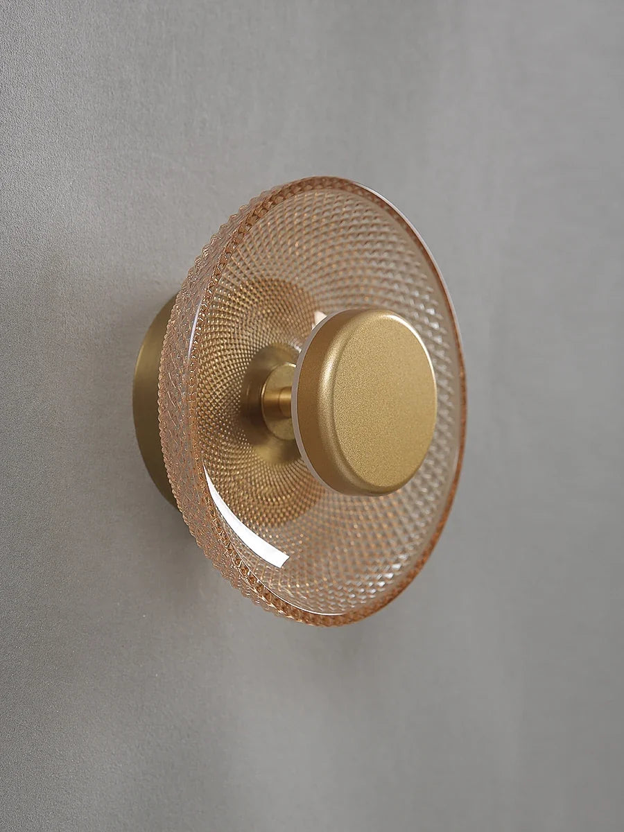 Modern Coloured Glass Wall Lamp with Textured LED Disc Light β Sleek, Ambient Lighting