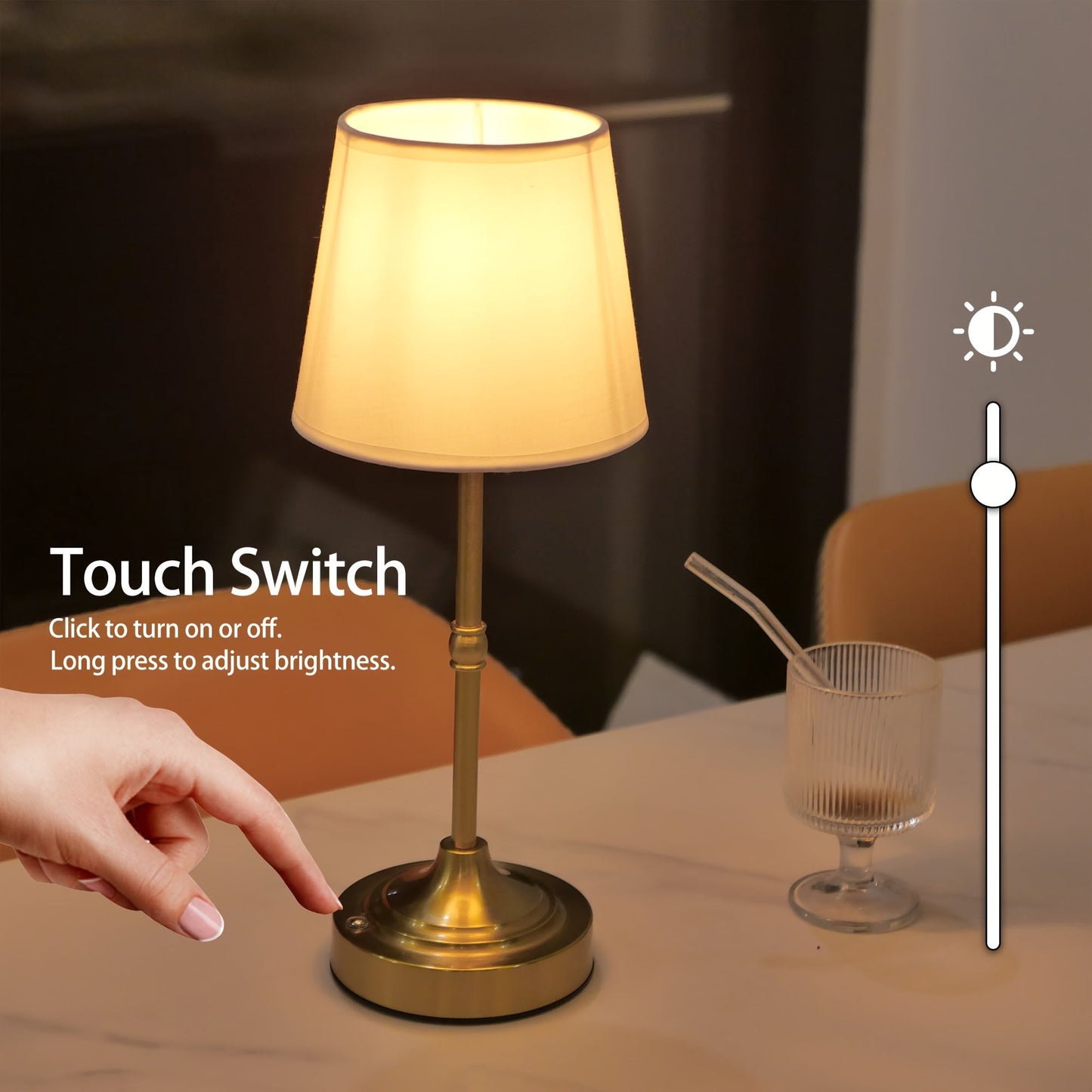 Dimmable Cordless Table Lamp with USB Rechargeable Battery β Portable Ambient Lighting
