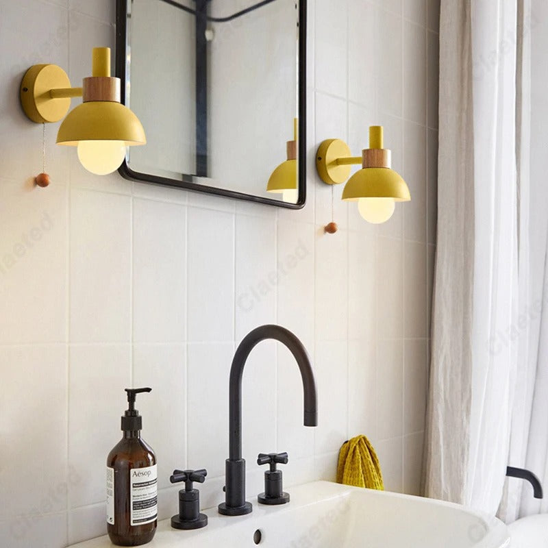 Nordic Wood Accent Wall Lamp β Sleek Minimalist Design with Easy Pull-Switch