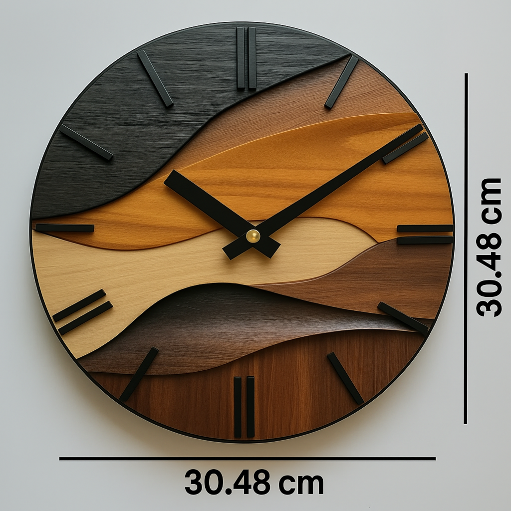 Nordic-Inspired Round Wall Clock with Faux Wood Grain β Artistic Modern Design