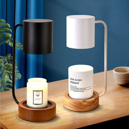 Japanese Minimalist Candle Warmer Lamp with Wooden Base - Dimmable Wax Melter