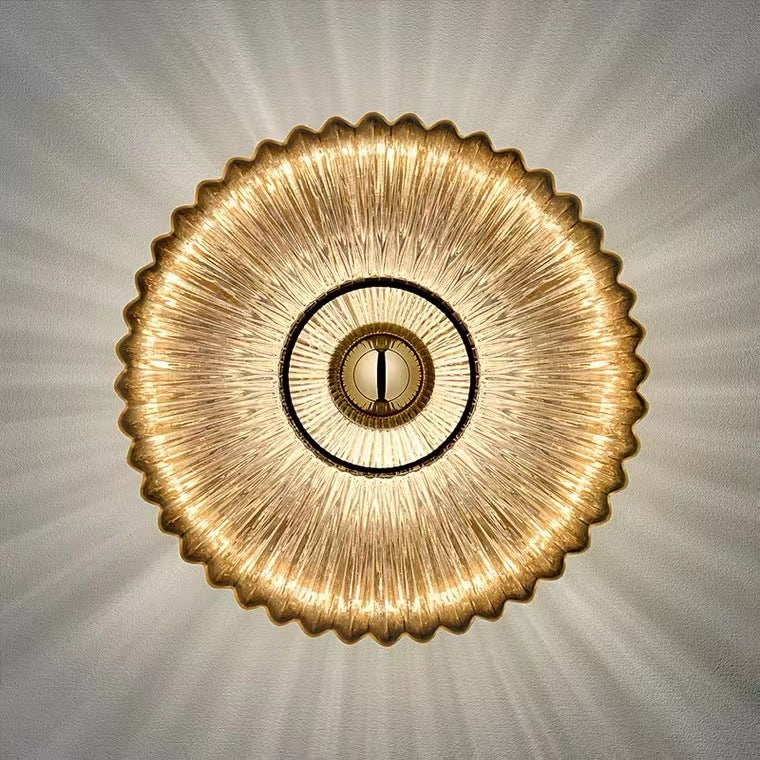 Nordic Vintage Glass Wall Sconce – Striped Round Disc Light for Timeless Ambient Glow