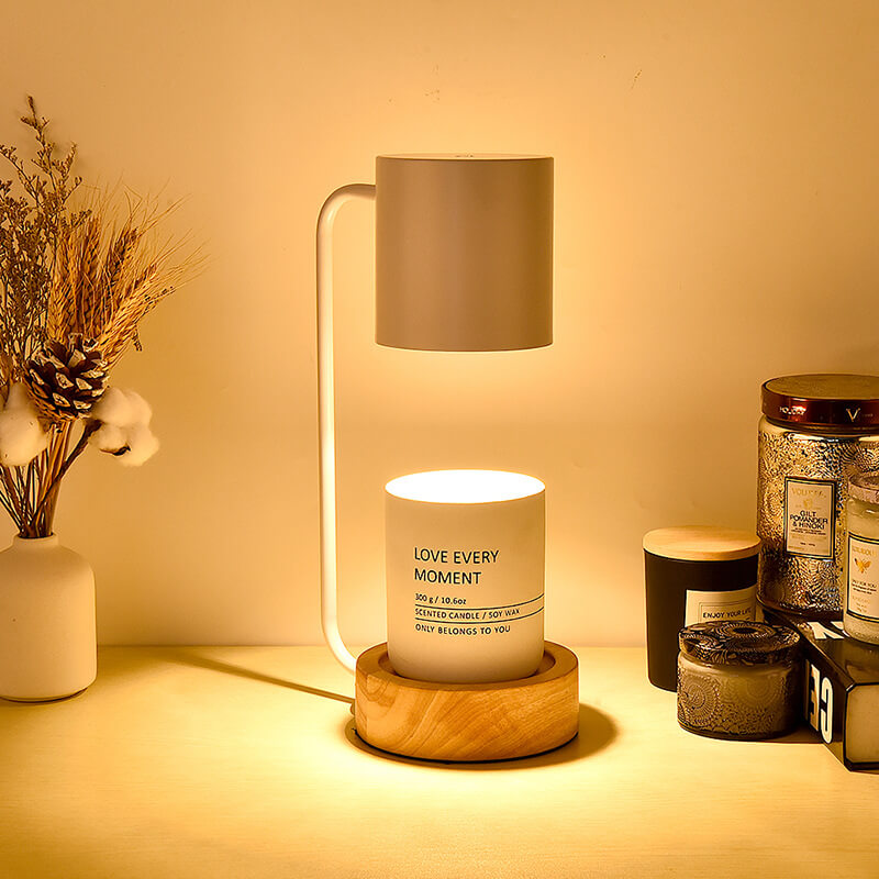 Japanese Minimalist Candle Warmer Lamp with Wooden Base - Dimmable Wax Melter
