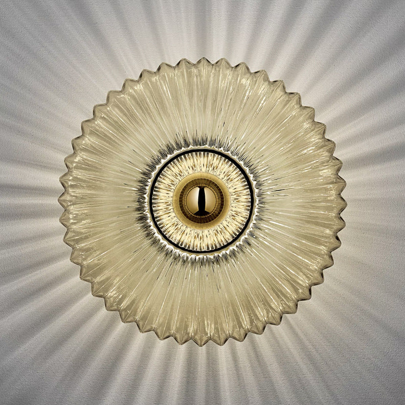 Nordic Vintage Glass Wall Sconce – Striped Round Disc Light for Timeless Ambient Glow