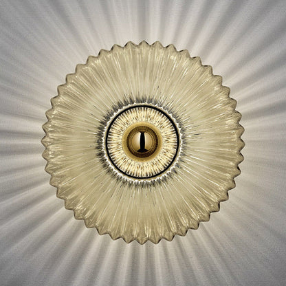 Nordic Vintage Glass Wall Sconce – Striped Round Disc Light for Timeless Ambient Glow