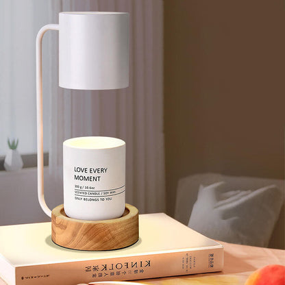 Japanese Minimalist Candle Warmer Lamp with Wooden Base - Dimmable Wax Melter