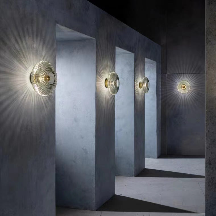Nordic Vintage Glass Wall Sconce – Striped Round Disc Light for Timeless Ambient Glow