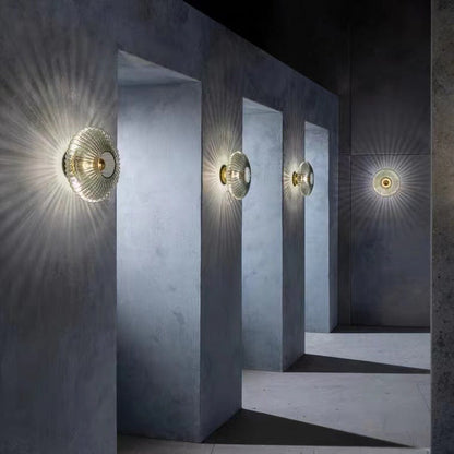 Nordic Vintage Glass Wall Sconce – Striped Round Disc Light for Timeless Ambient Glow
