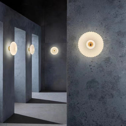 Nordic Vintage Glass Wall Sconce – Striped Round Disc Light for Timeless Ambient Glow