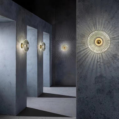 Nordic Vintage Glass Wall Sconce – Striped Round Disc Light for Timeless Ambient Glow