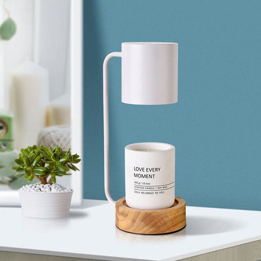 Japanese Minimalist Candle Warmer Lamp with Wooden Base - Dimmable Wax Melter