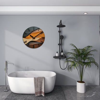 Nordic-Inspired Round Wall Clock with Faux Wood Grain – Artistic Modern Design