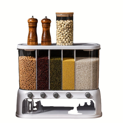 Multi-Compartment Grain Storage Container for Kitchen – Airtight Pantry Organizer with Flip-Top Lid