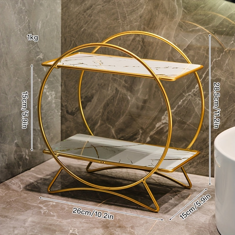 Double-Tier Cat-Ear Base Bathroom Organiser – Stylish Metal Shelf for Cosmetics & Skincare