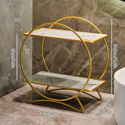 Double-Tier Cat-Ear Base Bathroom Organiser – Stylish Metal Shelf for Cosmetics & Skincare
