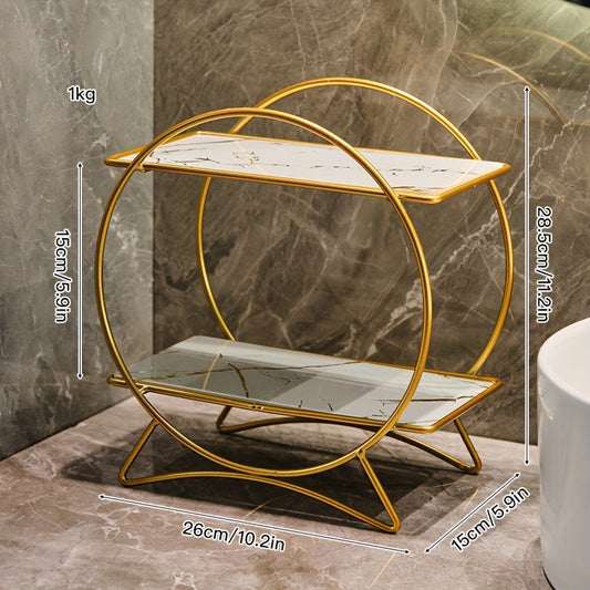 Double-Tier Cat-Ear Base Bathroom Organiser – Stylish Metal Shelf for Cosmetics & Skincare