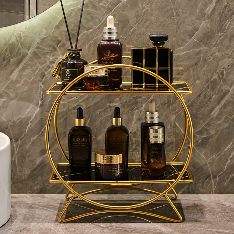 Double-Tier Cat-Ear Base Bathroom Organiser – Stylish Metal Shelf for Cosmetics & Skincare