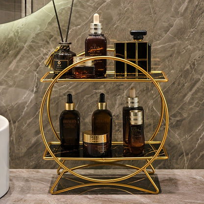 Double-Tier Cat-Ear Base Bathroom Organiser – Stylish Metal Shelf for Cosmetics & Skincare