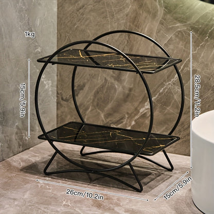 Double-Tier Cat-Ear Base Bathroom Organiser – Stylish Metal Shelf for Cosmetics & Skincare
