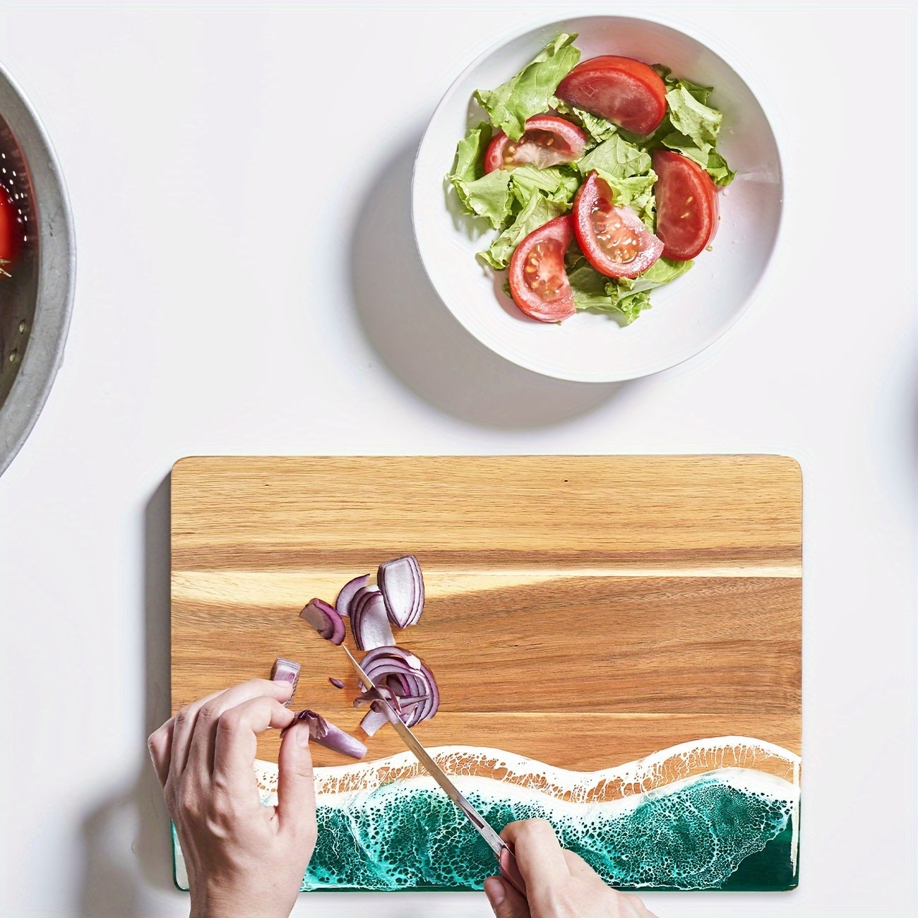 Ocean-Wave Resin Cutting Board — Premium Acacia Wood Cheese & Serving Board