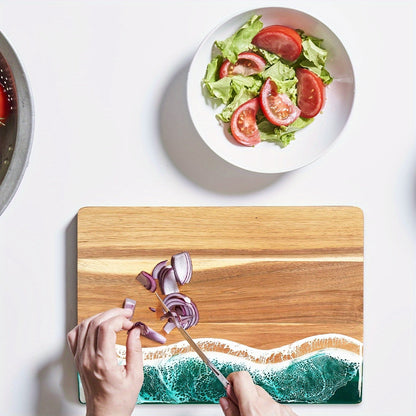 Ocean-Wave Resin Cutting Board — Premium Acacia Wood Cheese & Serving Board