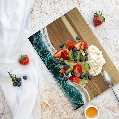 Ocean-Wave Resin Cutting Board — Premium Acacia Wood Cheese & Serving Board