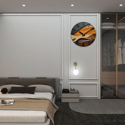 Nordic-Inspired Round Wall Clock with Faux Wood Grain – Artistic Modern Design