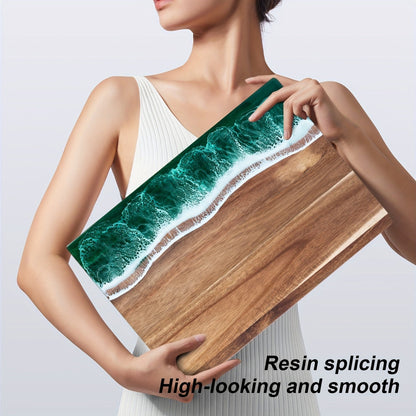 Ocean-Wave Resin Cutting Board — Premium Acacia Wood Cheese & Serving Board