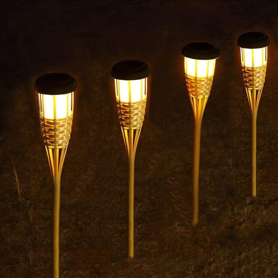 2-Pack Solar Bamboo Flame Lights – 12-LED Outdoor Garden Lanterns for a Cozy, Flickering Glow