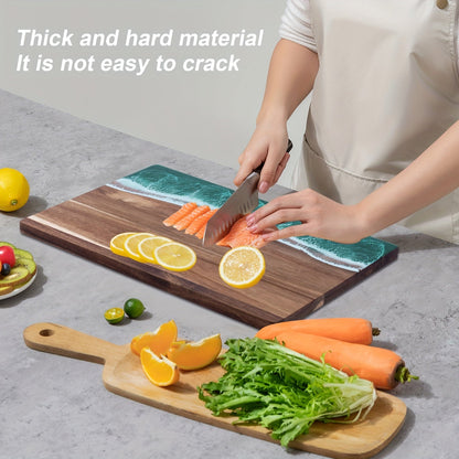 Ocean-Wave Resin Cutting Board — Premium Acacia Wood Cheese & Serving Board
