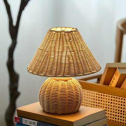 Bamboo-Woven Desk Lamp — USB-Powered Boho-Chic Accent Light for Cozy Spaces