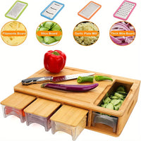 Premium Bamboo Cutting Board with Built-In Storage Trays and Graters — All-in-One Kitchen Prep Station