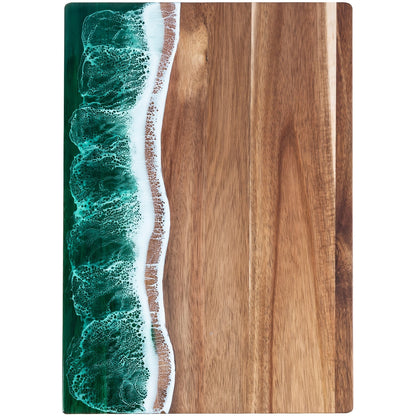 Ocean-Wave Resin Cutting Board — Premium Acacia Wood Cheese & Serving Board