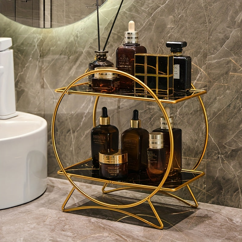 Double-Tier Cat-Ear Base Bathroom Organiser – Stylish Metal Shelf for Cosmetics & Skincare