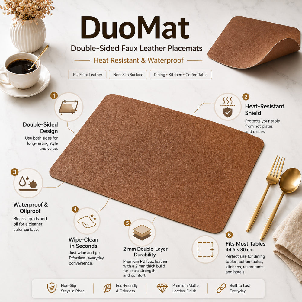 DuoMat Dual-Sided Faux Leather Placemats – Heat-Resistant, Waterproof & Easy-to-Clean