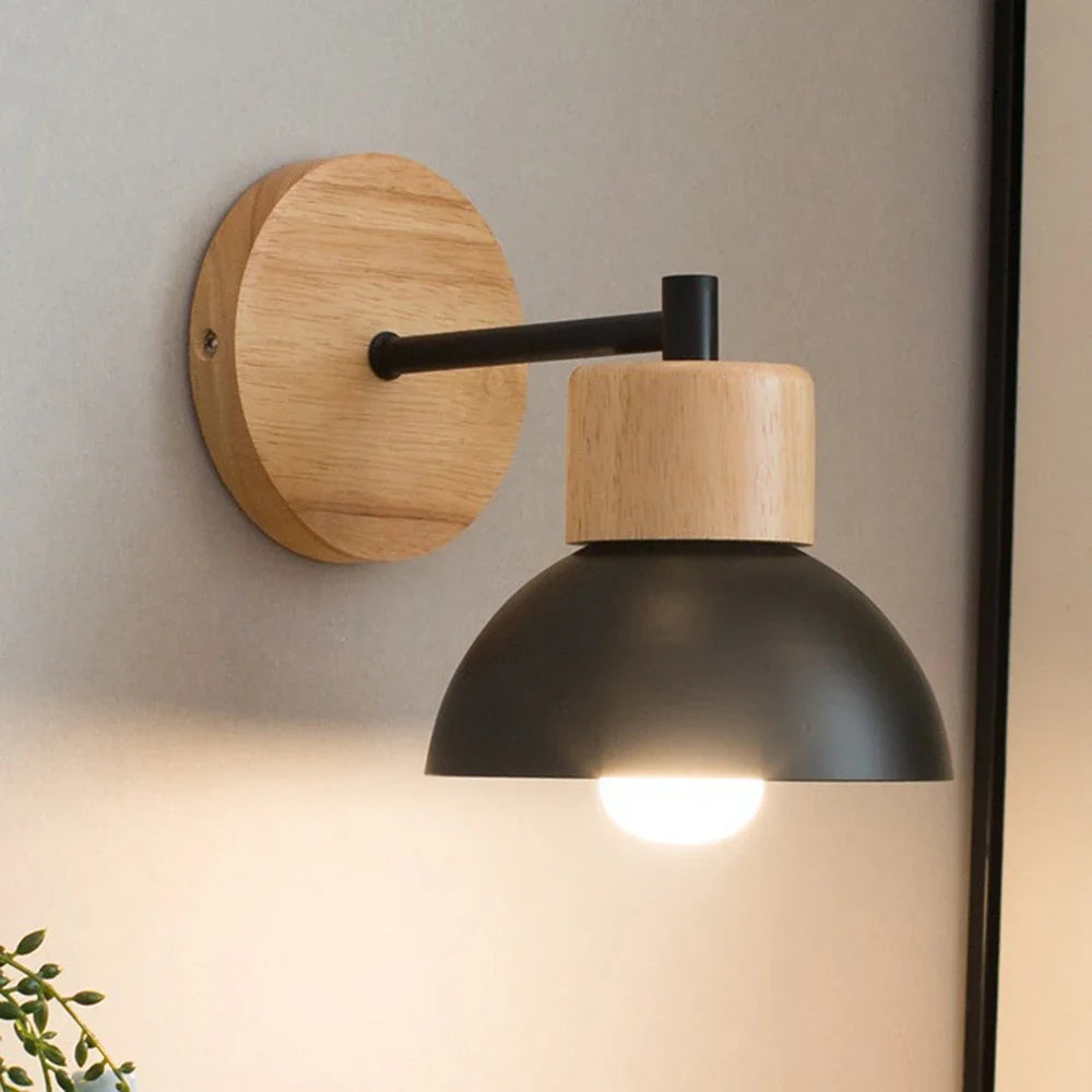 Wood & Metal Wall Lamp – Modern Nordic Bedside Light