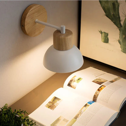 Wood & Metal Wall Lamp – Modern Nordic Bedside Light