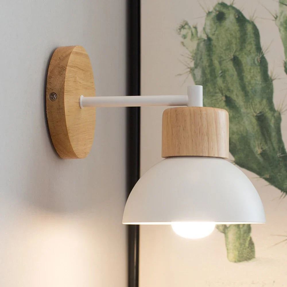 Wood & Metal Wall Lamp – Modern Nordic Bedside Light