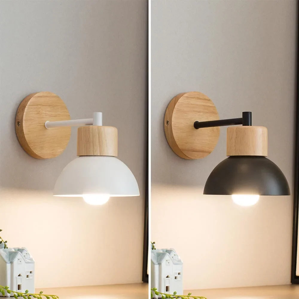 Wood & Metal Wall Lamp – Modern Nordic Bedside Light