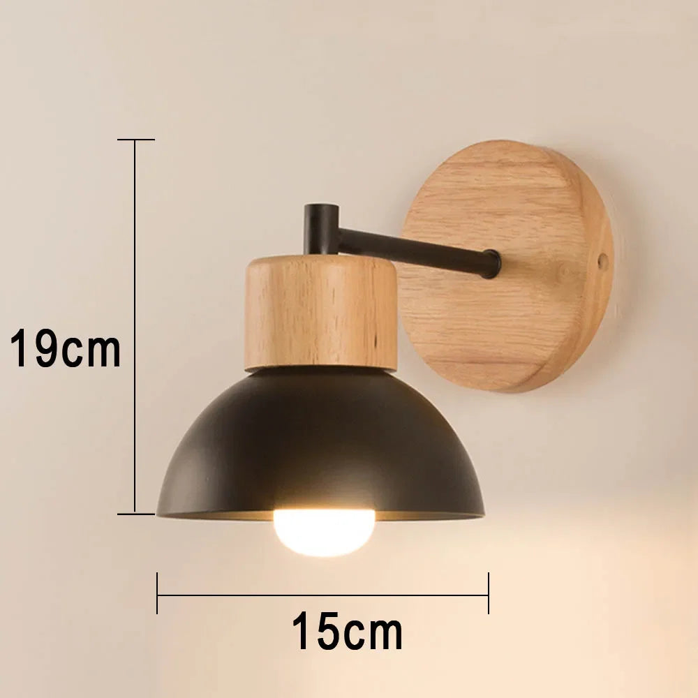 Wood & Metal Wall Lamp – Modern Nordic Bedside Light