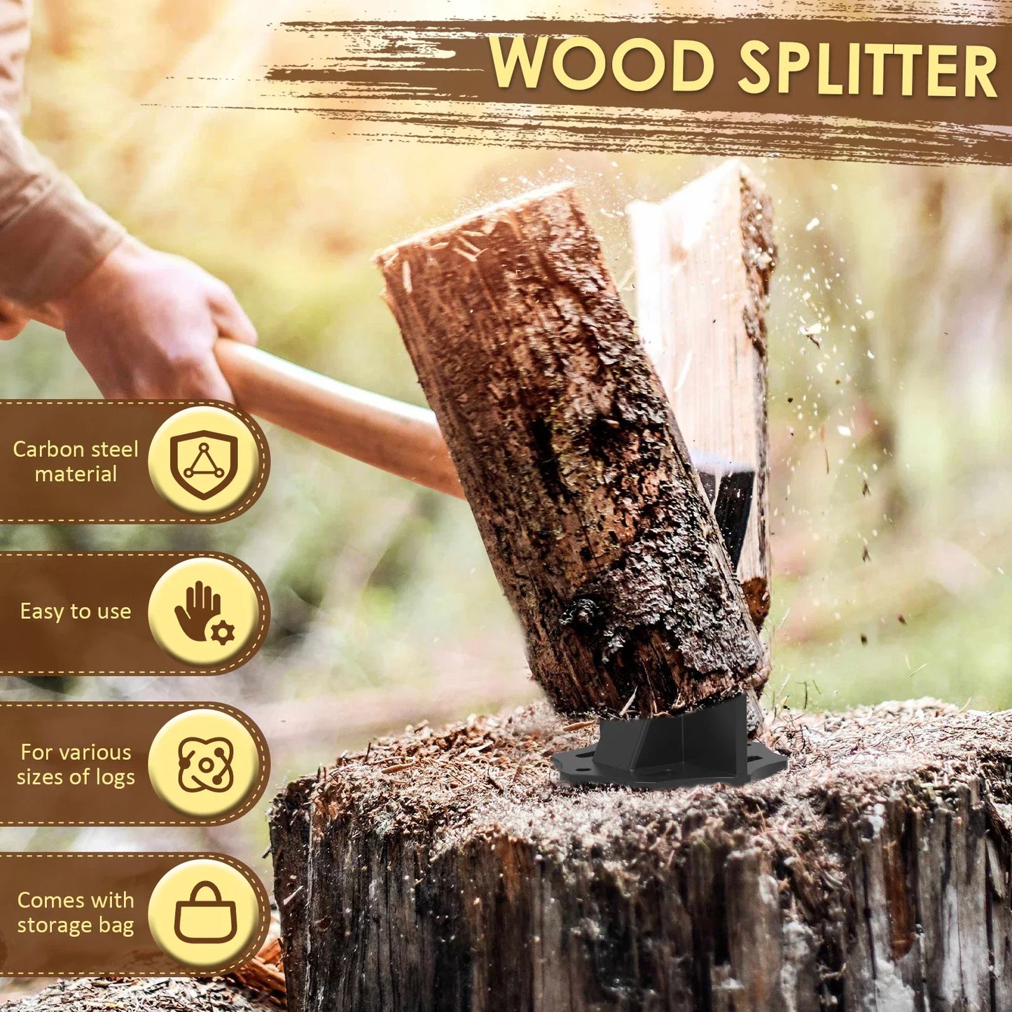 KindlePro Portable Carbon Steel Log Splitter – Durable, Compact Wood-Splitting Tool with Cloth Bag