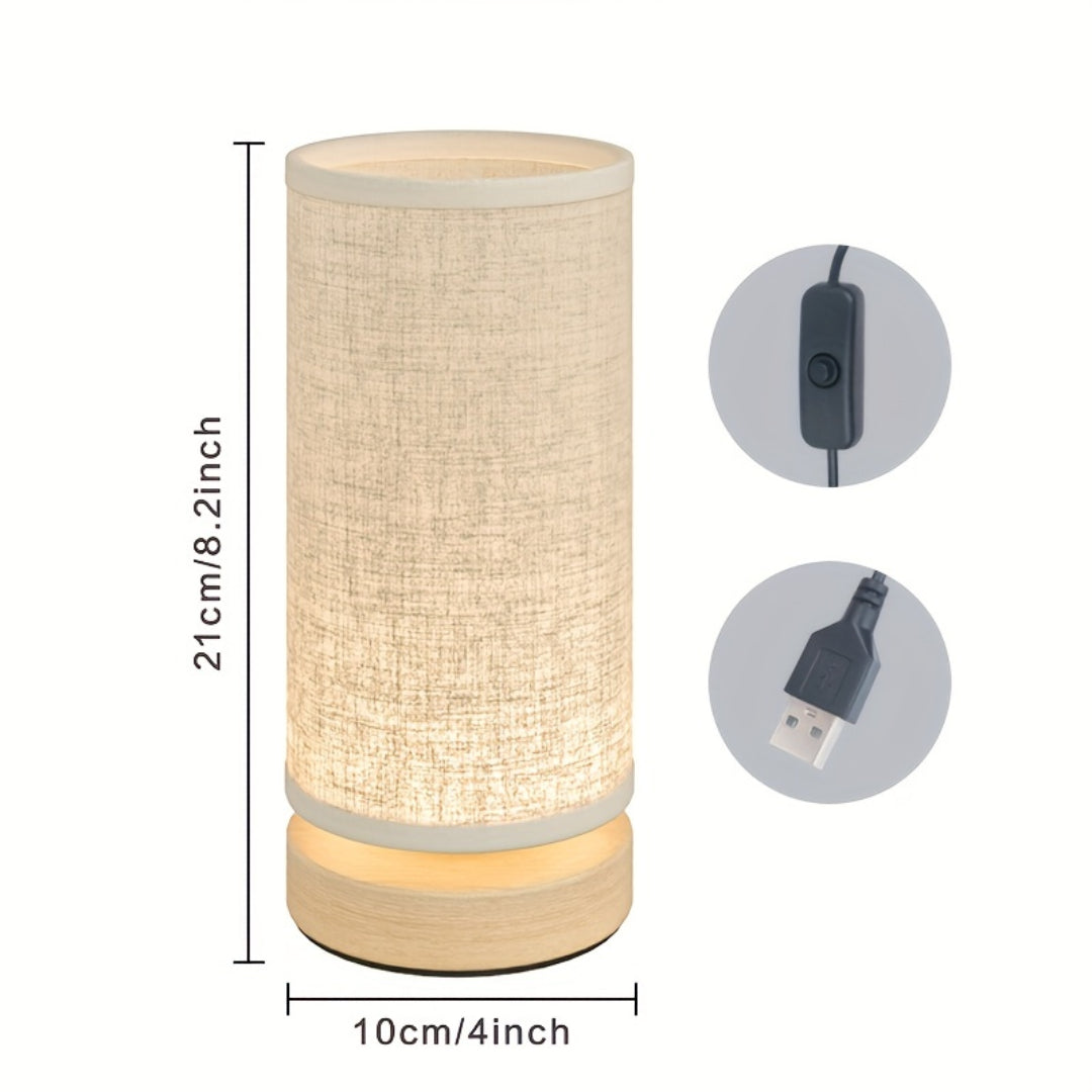 Sleek Modern Wooden Table Lamp - USB-Powered Bedside Light