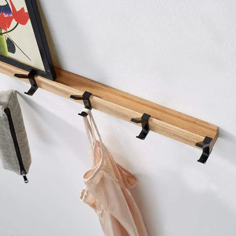 Sleek Nordic Wall-Mounted Coat Rack with Adjustable Dual Hooks in Black & Wood Finish