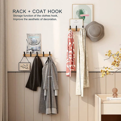 Sleek Nordic Wall-Mounted Coat Rack with Adjustable Dual Hooks in Black & Wood Finish